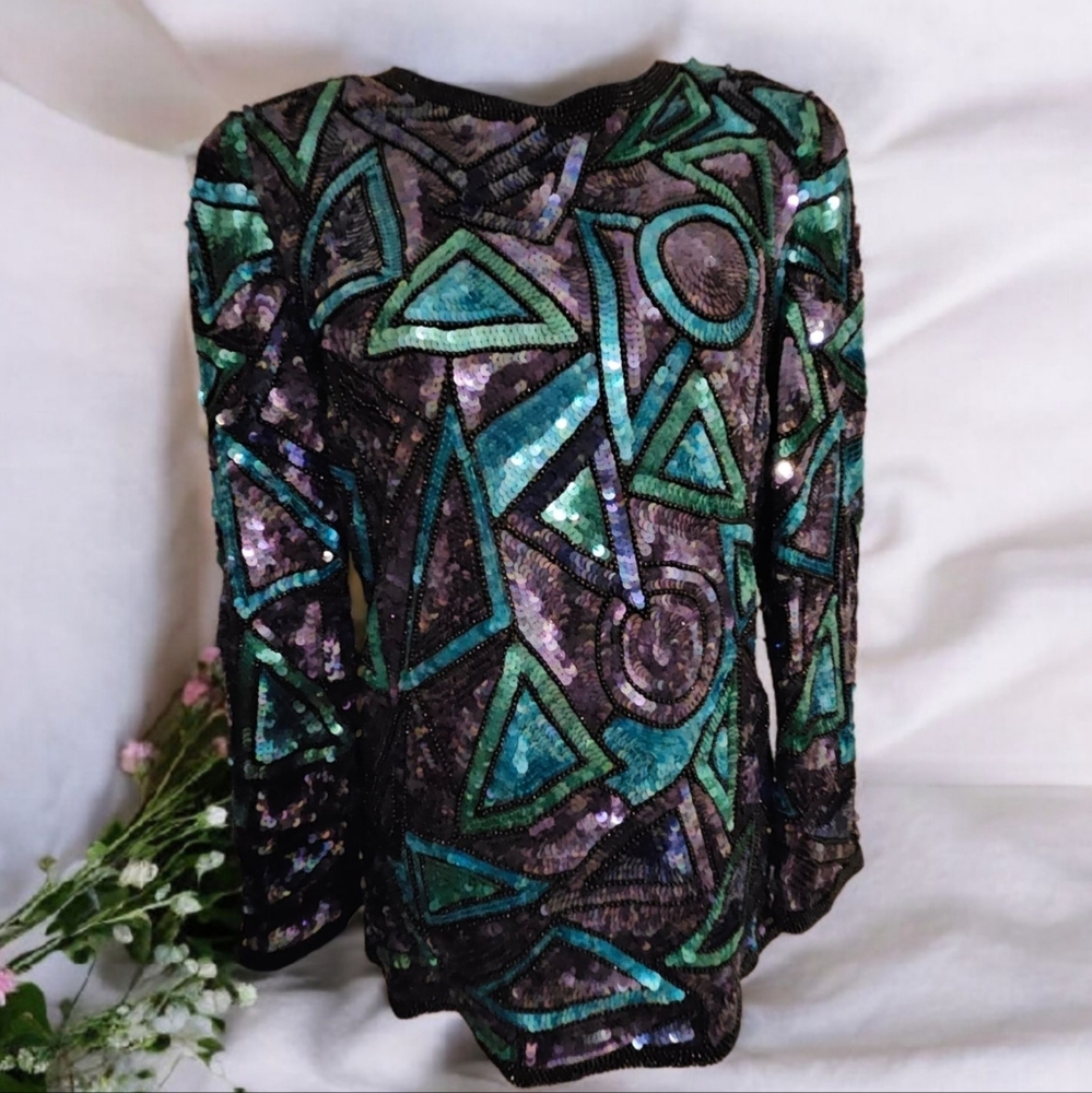 Gorgeous Sequins Joan Leslie Evenings Blouse-Size Medium